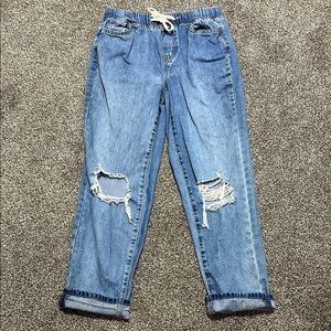 Rewash Blue Ankle Cropped Jeans with Distressed Details SMALL drawstring waist